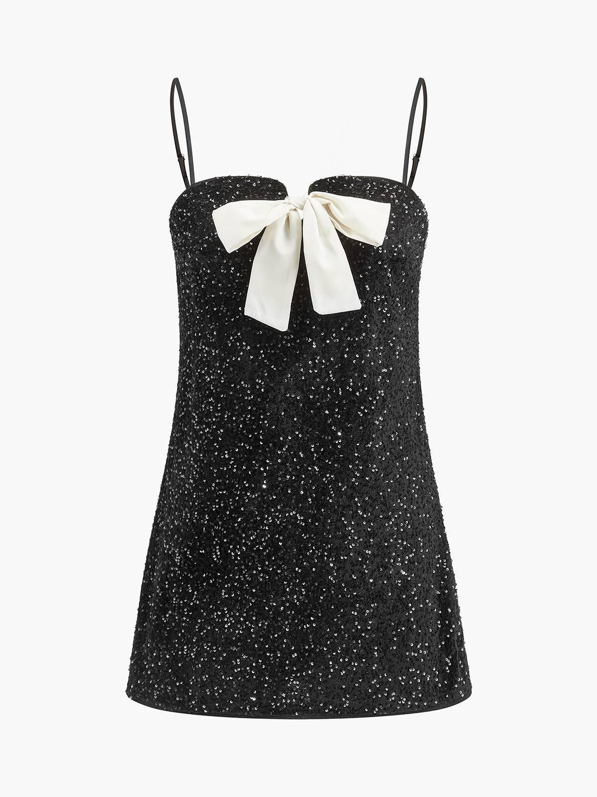 Aurohaya Bow Strap Short Dress Black