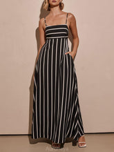 Aurohaya Classic Stripe Printed Stitching Loose Maxi Dress Black