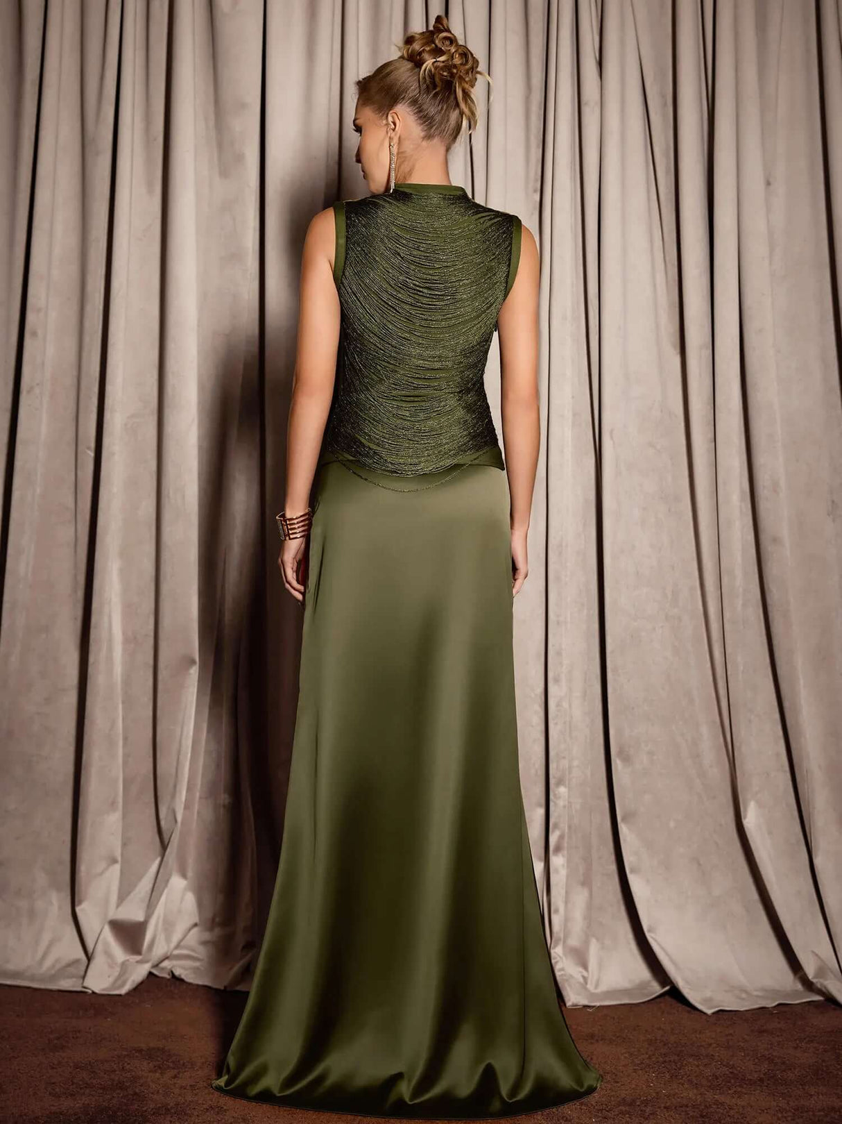 Aurohaya Jacqueline Satin High-Neck Evening Dress