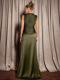 Jacqueline Satin High-Neck Evening Dress