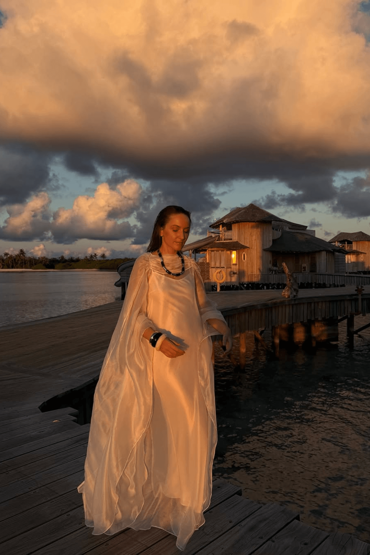 Aurohaya Glace Elegant Sheer Cape Layered Maxi Dress