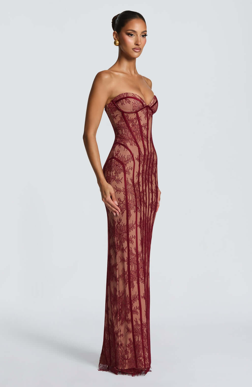 Aurohaya Constance Strapless Lace Maxi Dress