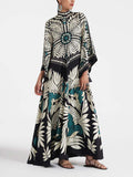 Aurohaya Unique Floral Print Flowy Maxi Dress Black