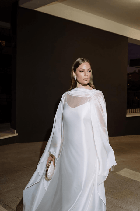 Aurohaya Glace Elegant Sheer Cape Layered Maxi Dress