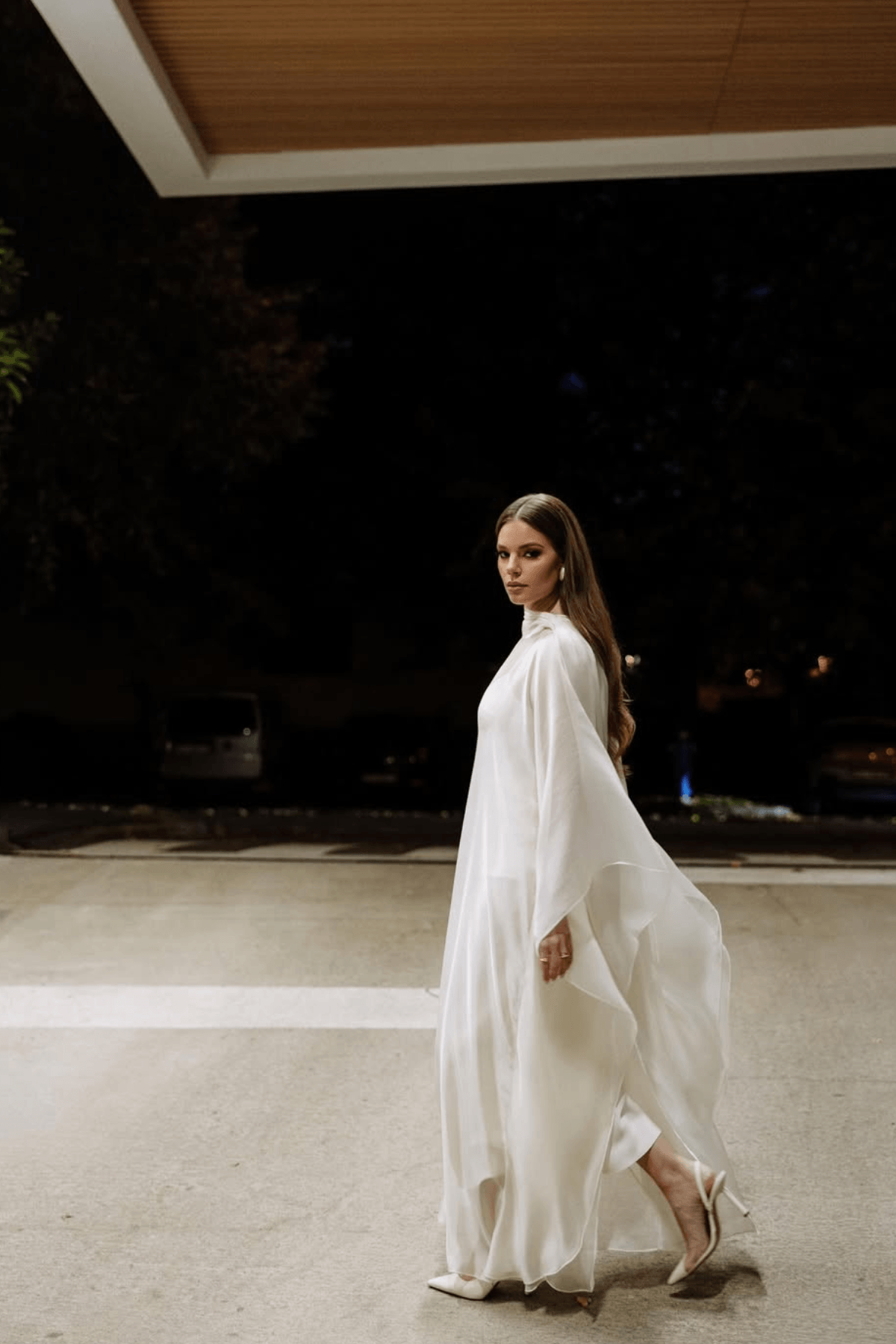 Aurohaya Glace Elegant Sheer Cape Layered Maxi Dress