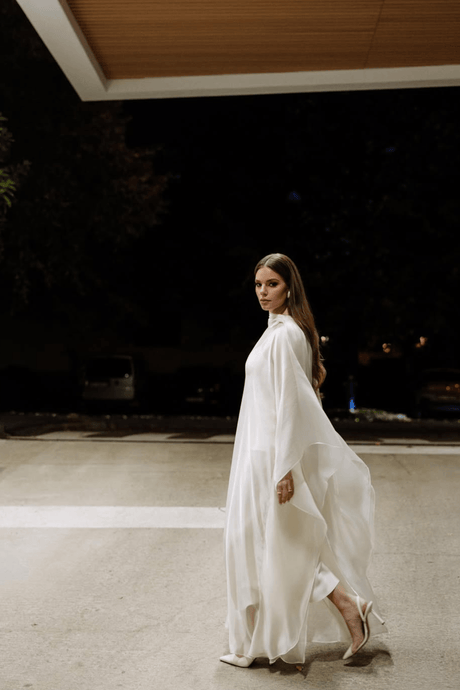 Aurohaya Glace Elegant Sheer Cape Layered Maxi Dress