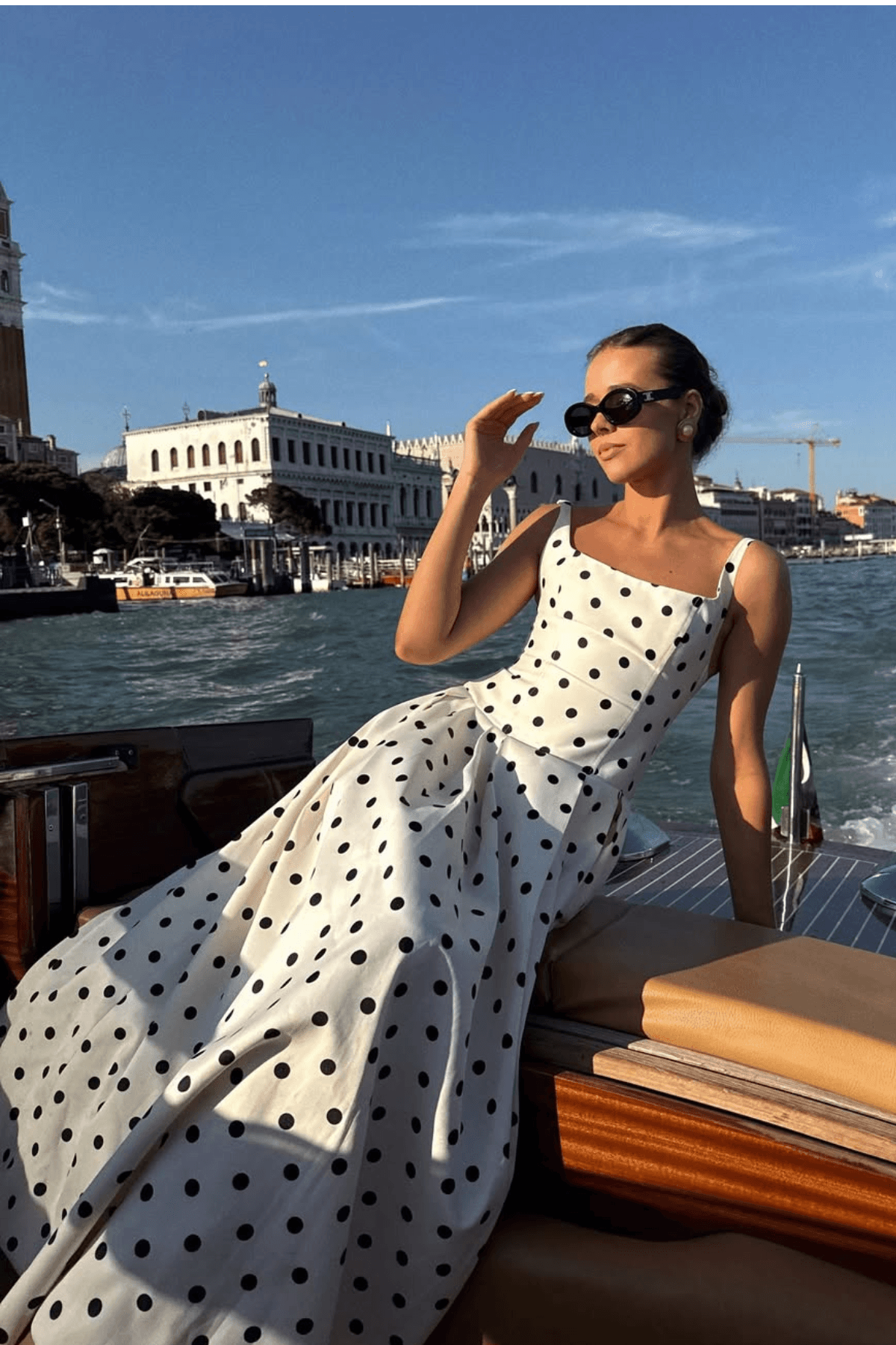 Aurohaya Madeleine Polka Dot Square Neck A-Line Midi Dress