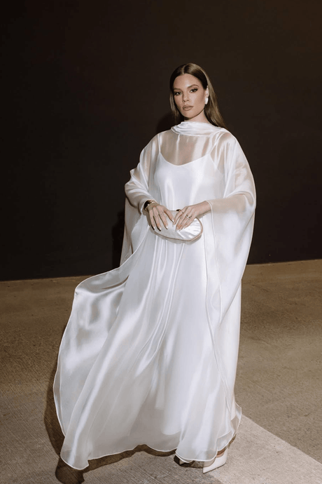 Aurohaya Glace Elegant Sheer Cape Layered Maxi Dress
