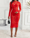 Mock Neck Long Sleeve Hollow Out Bodycon Dress Sexy Party Dress