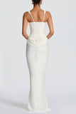 Aurohaya Corset Maxi Dress Square Neck - Boned Crepe Bodice & Cowl Skirt