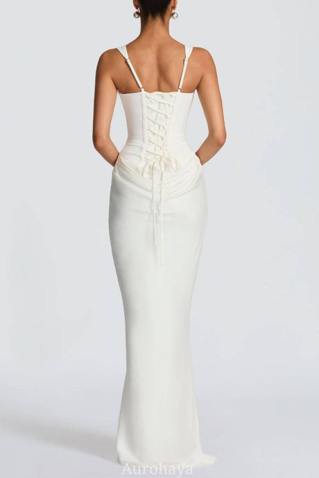 Hortense Square Neck Corset Maxi Dress / White