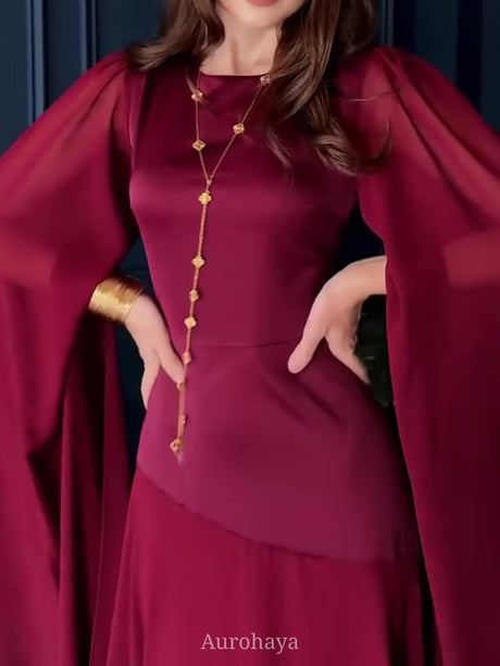 Aurohaya Round Neck Long Split Slit Sleeve Maxi Dress, DES104