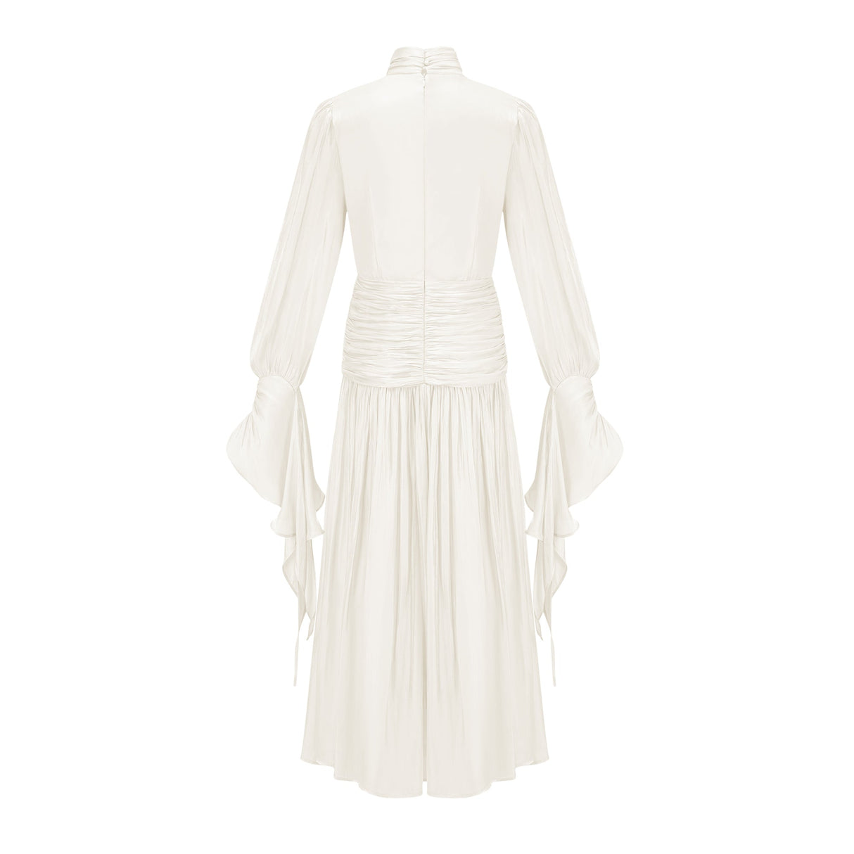 Aurohaya Sarolta Neutral Glossy Ruched Maxi Dress