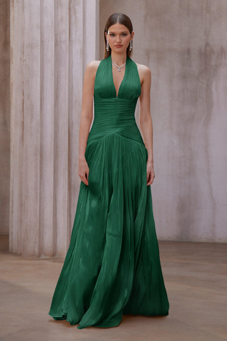 Aurohaya Verdelune Emerald Green Gathered Maxi Dress