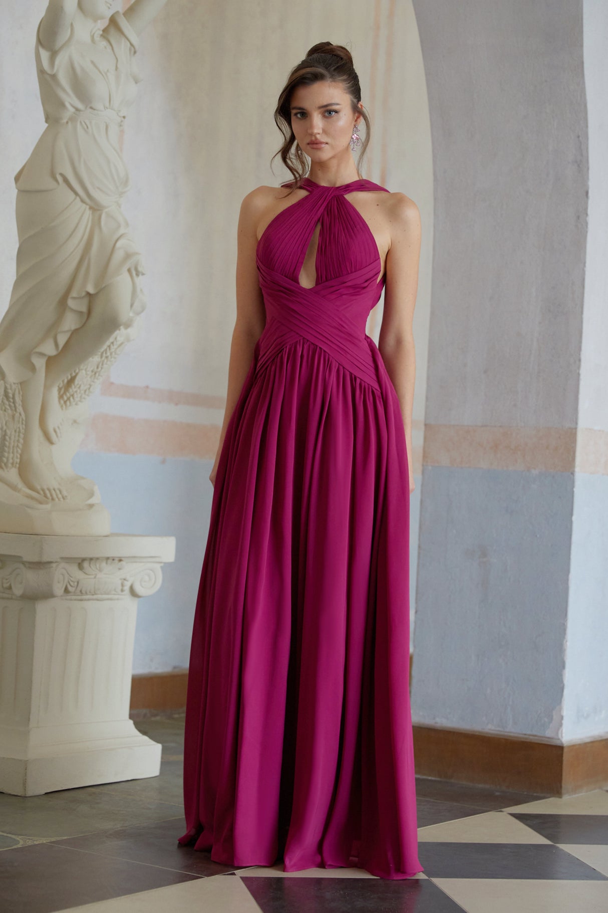 Aurohaya Ioana Purple Cross-Over Pleated Maxi Dress