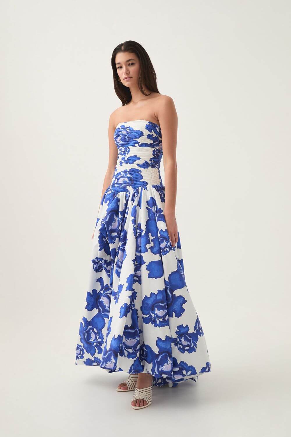 Aurohaya Jeanne Hydrangea Floral Strapless Maxi Dress