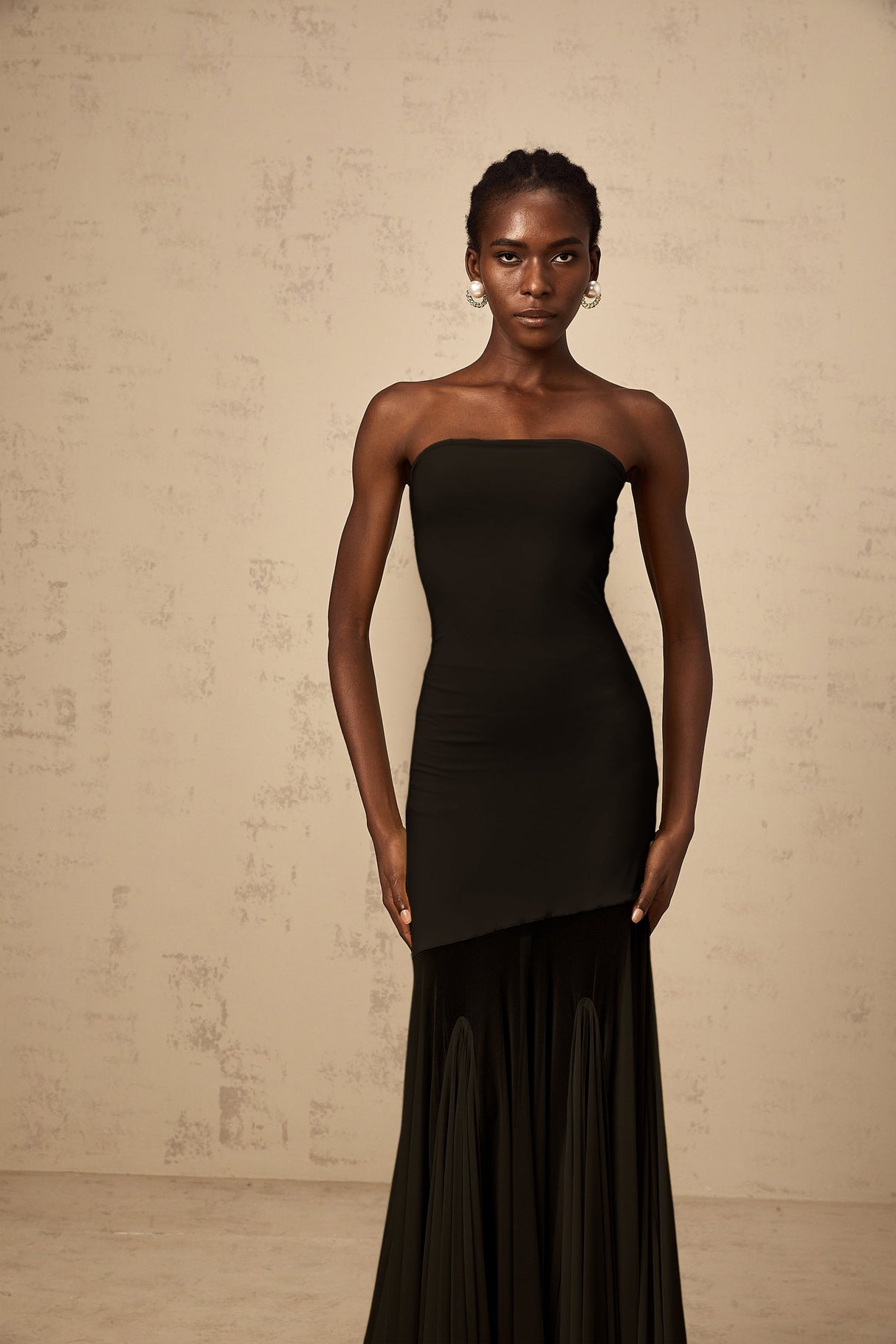 Aurohaya Josiane Black Off-shoulder Sheer Tulle Maxi Dress