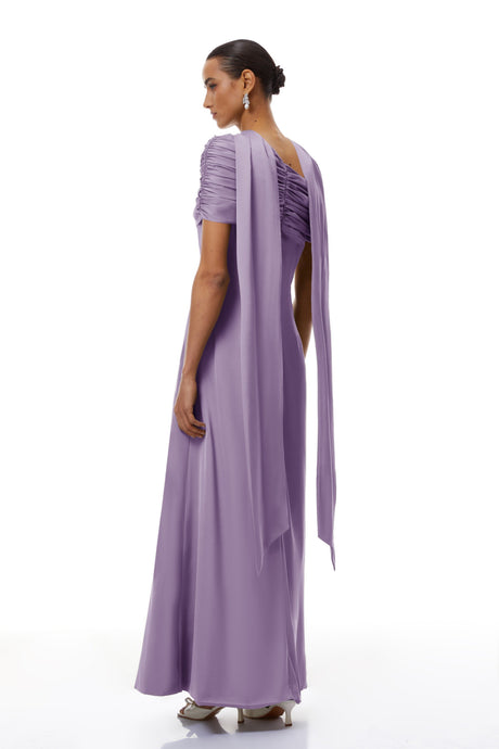 Aurohaya Benedetta Lilac One Shoulder Satin Maxi Dress