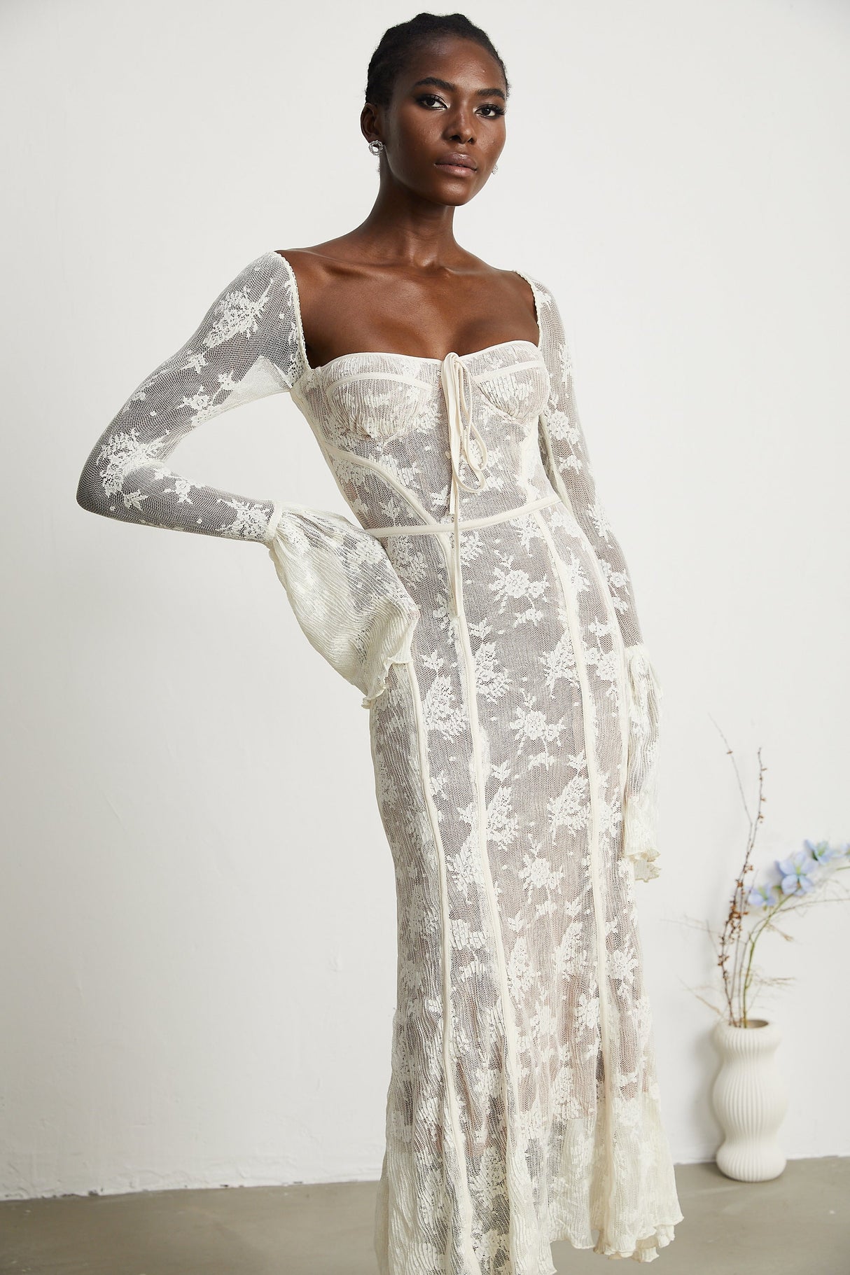 Charisme Lace Corset Bodycon Midi Dress White