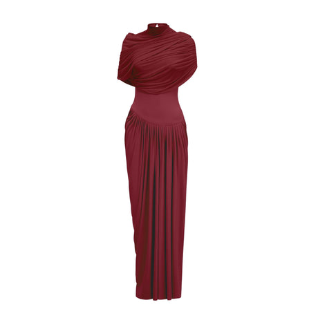 Aurohaya Catherine asymmetrical pleated maxi dress in Red