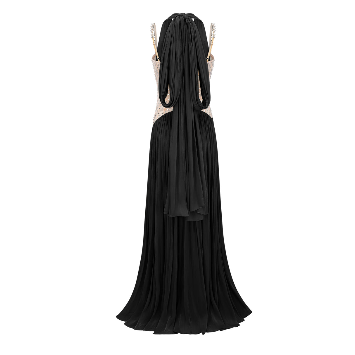 Aurohaya Gwenaëlle Black Rhinestone Panel Maxi Dress