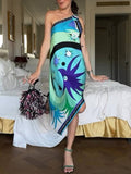 One-shoulder Irregular Print Dress