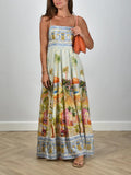 Unique Holiday Painted Print Sling Maxi Dress