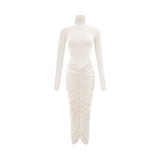 Charitina White Fitted Ruched Midi Dress