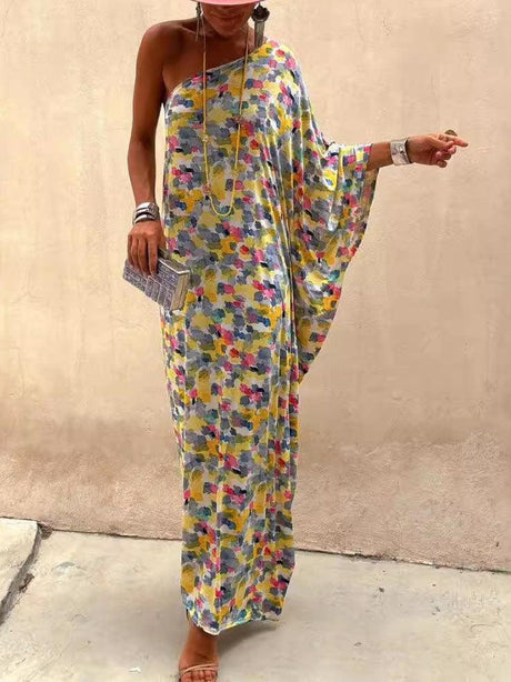 Aurohaya Casual Holiday Ink-dye Print Off-shoulder Maxi Dress Multi