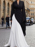 V-neck High-waisted A- Line Maxi Dress