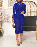 Mock Neck Long Sleeve Hollow Out Bodycon Dress Sexy Party Dress