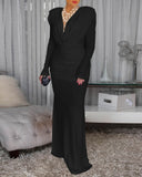 Cowl Neck Ruched Zipper Back Slim Fit Maxi Dress Casual Padded Shoulders Backless Evening Dress