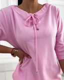 Stand Collar Drawstring Three Quarters Sleeve Casual Sweatshirt Dress