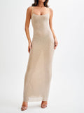 Vespertine Rhinestone Maxi Dress Backless Mesh Evening Gown