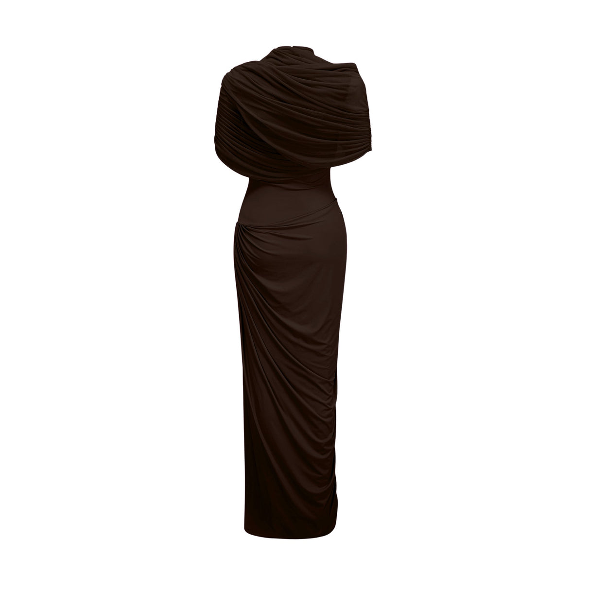 Aurohaya Catherine asymmetrical pleated maxi dress in Brown
