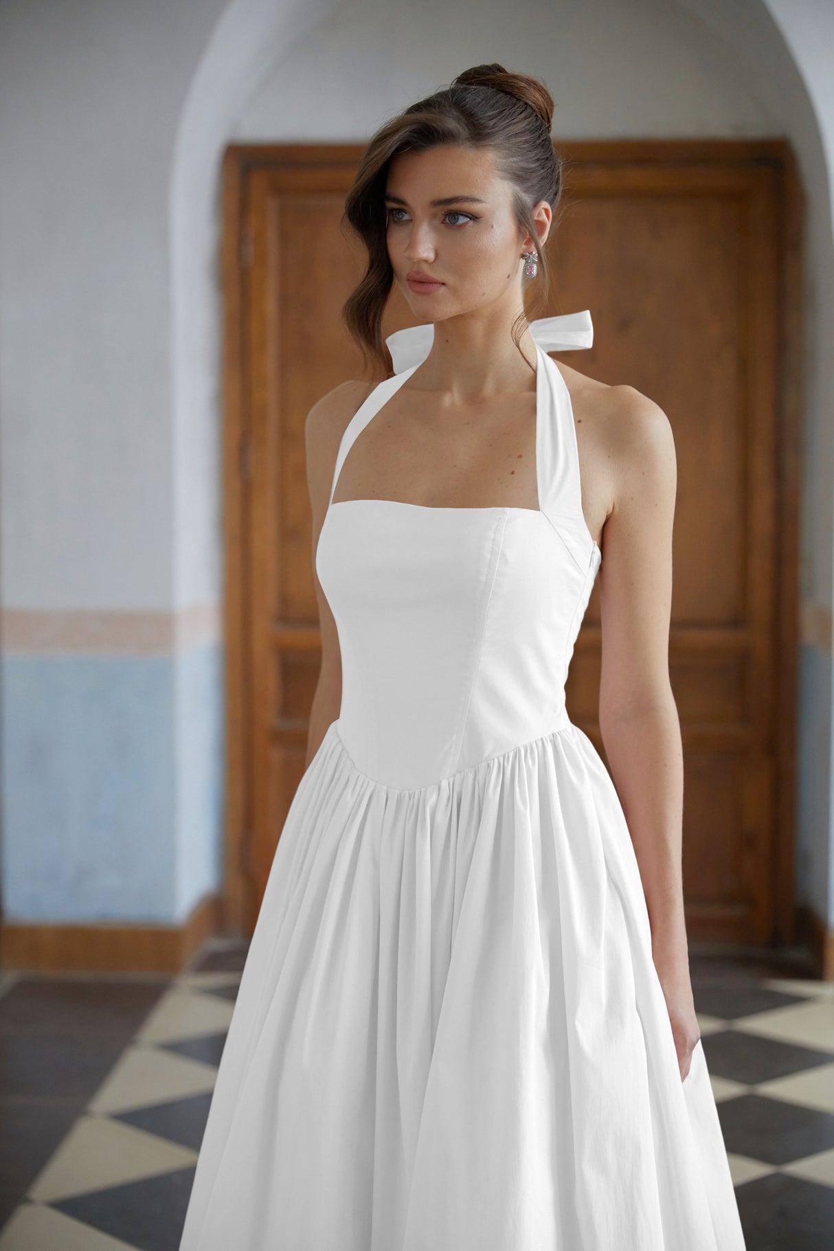 Aurohaya Eponine White Layered Flared Hem Midi Dress