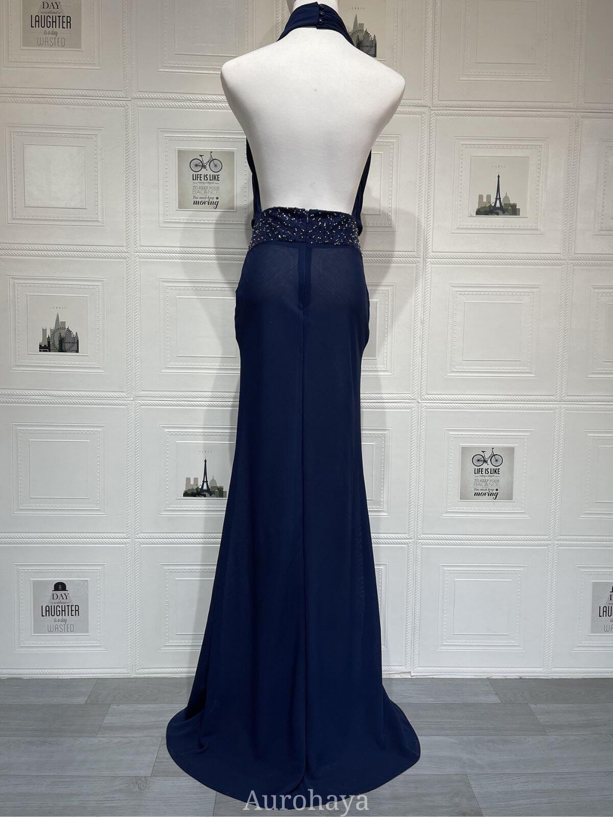 Aurohaya Camille Backless Sequin Satin Maxi Dress