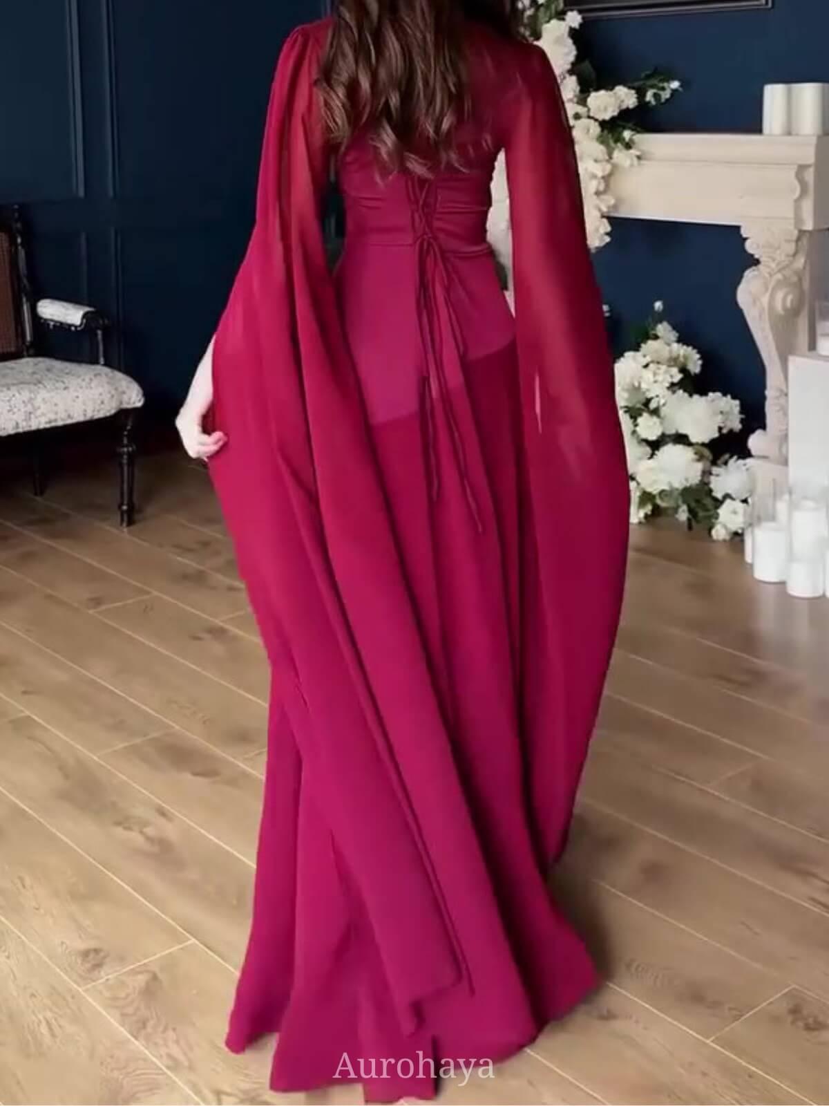 Aurohaya Round Neck Long Split Slit Sleeve Maxi Dress, DES104