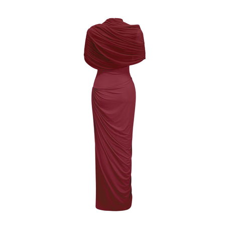 Aurohaya Catherine asymmetrical pleated maxi dress in Red