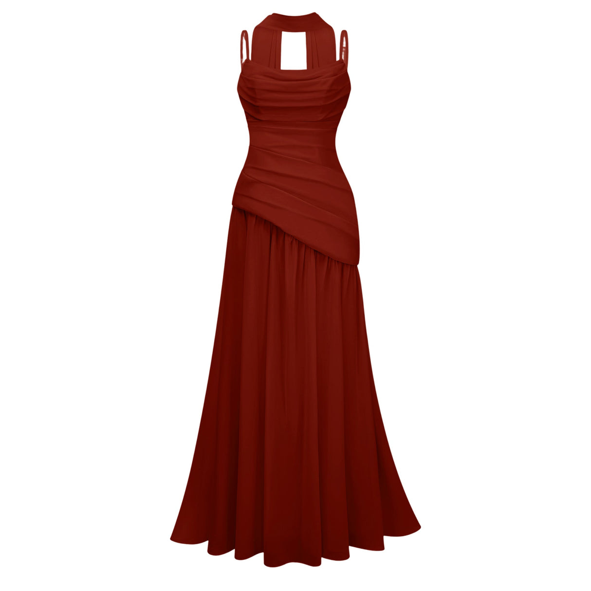 Aurohaya Romane Burgundy Strapless Corset Chiffon Maxi Dress