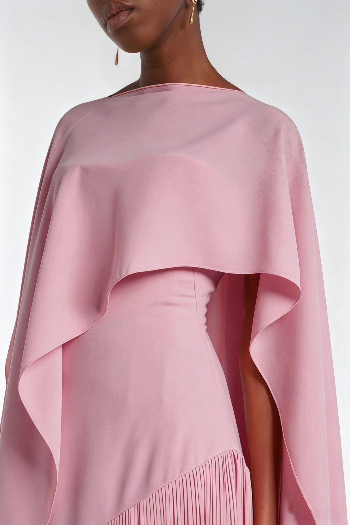 Aurohaya Cayetana Pink Fringe Maxi Dress with Cape Effect
