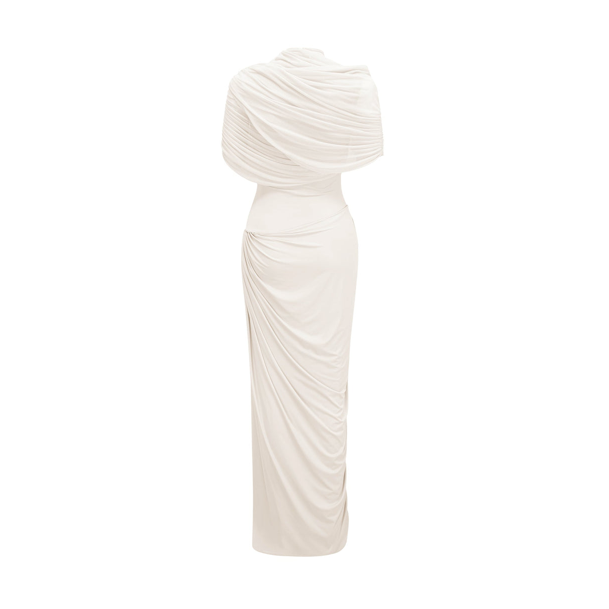 Aurohaya Catherine White Asymmetrical Pleated Maxi Dress
