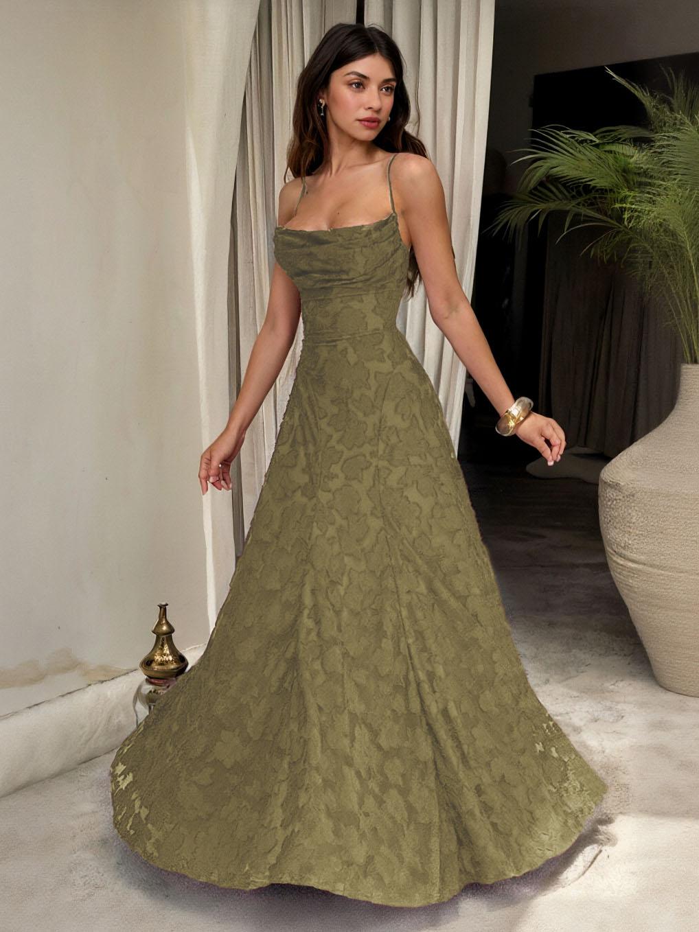 Aurohaya Elegant Floral Lace Spaghetti Strap Maxi Dress