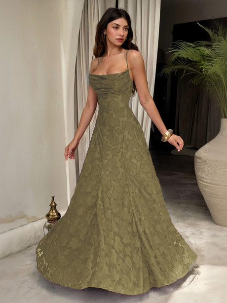 Aurohaya Elegant Floral Lace Spaghetti Strap Maxi Dress