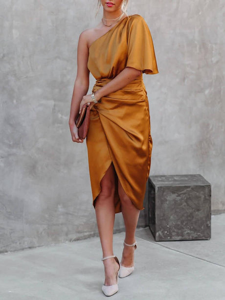 Aurohaya Single Sleeve Irregular Evening Dress