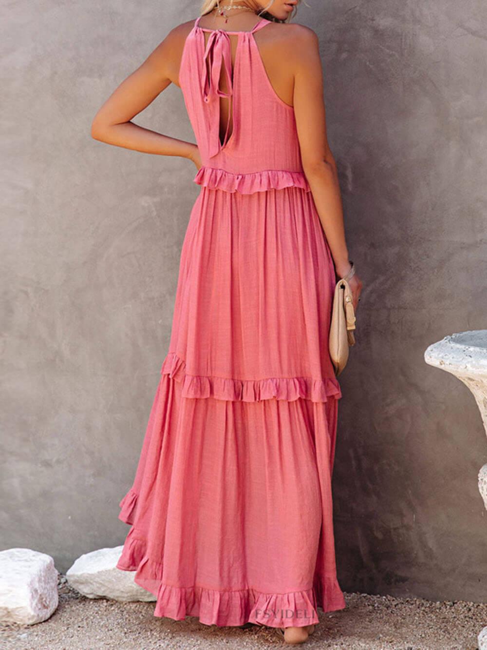 Aurohaya Irregular Cake Sleeveless Maxi Dress