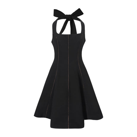 Aurohaya Quirine halterneck bow-detail mini dress in Black