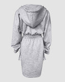 Overlap V Neck Drop Shoulder Cinched Waist Drawstring Hoodie Dress Casual Flap Cargo Pockets Design Drawstring Elastic Waist Midi Dress