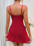 Lace Trim Adjustable Straps Side Slit Bowknot Decor Modal Cami Sleep Dress