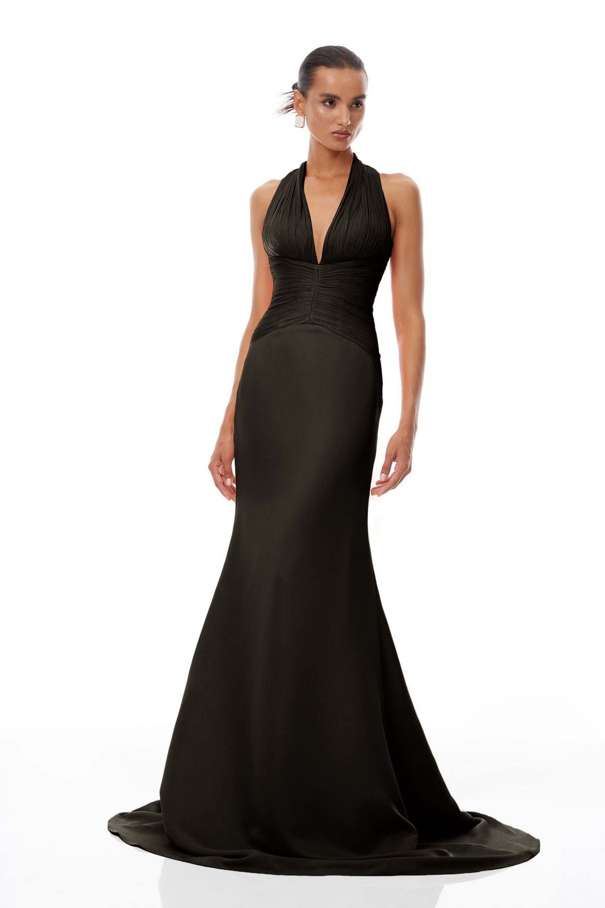 Aurohaya Emmeline Black Train Design Gathered Maxi Dress